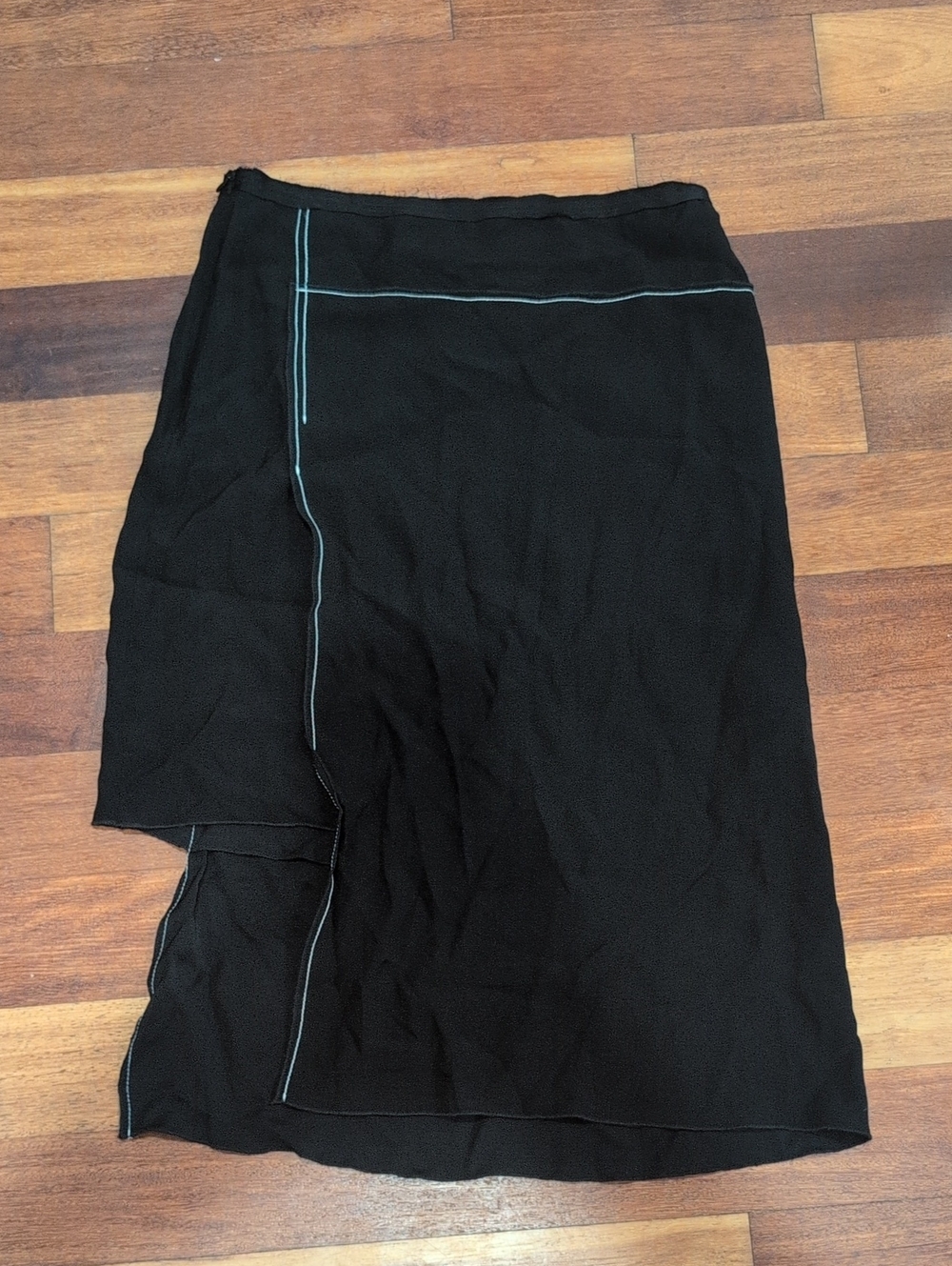 Women's Black Asymmetrical Skirt with Contrast Stitching